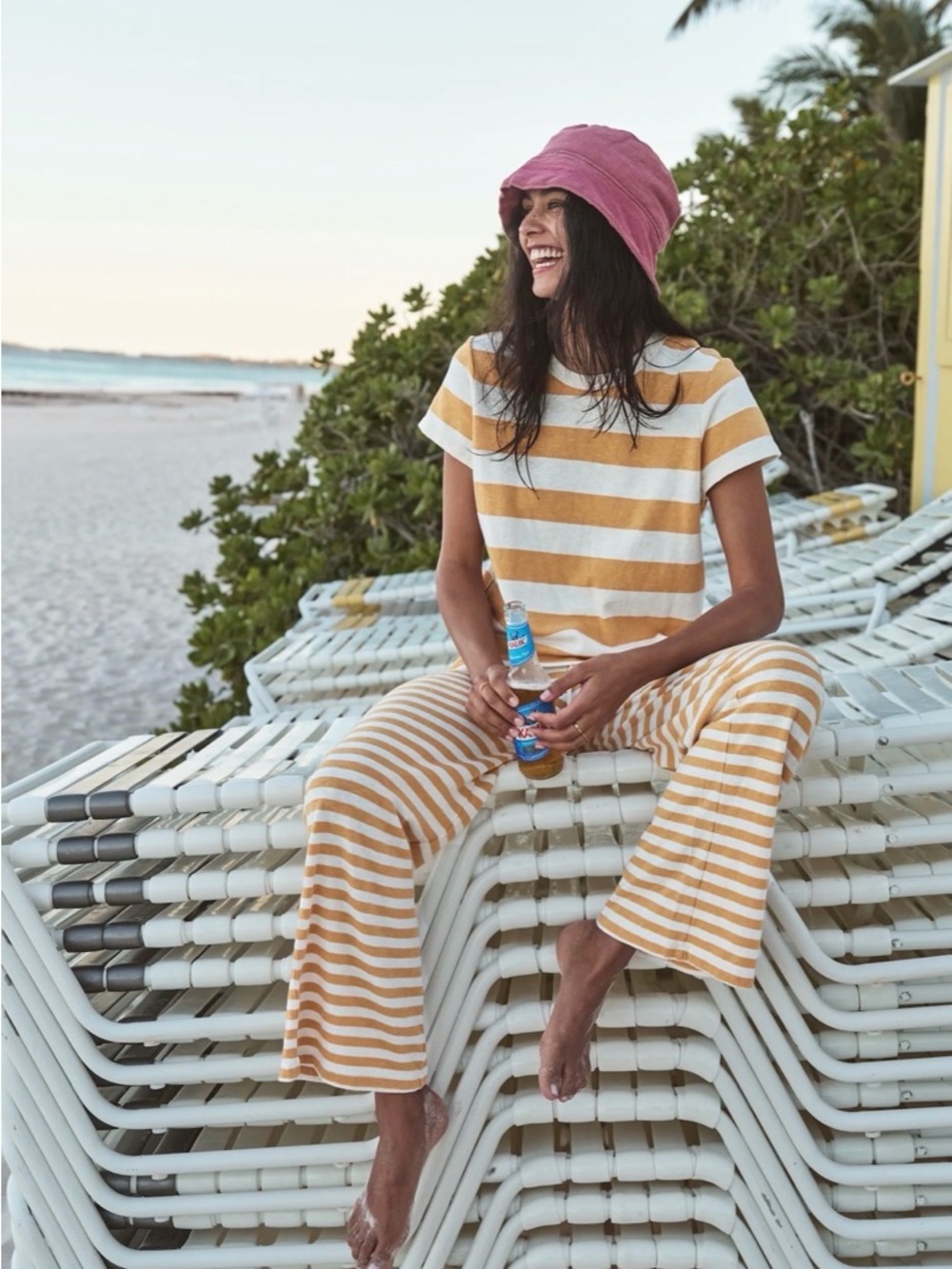 Marine Layer Mustard & White Striped Lounge Set